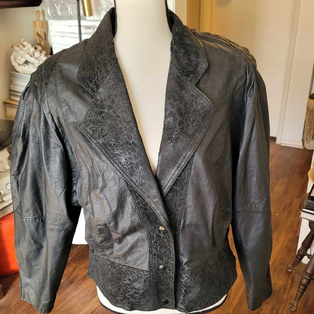 Adler Women's Black Textured Leather Detail Moto Jacket